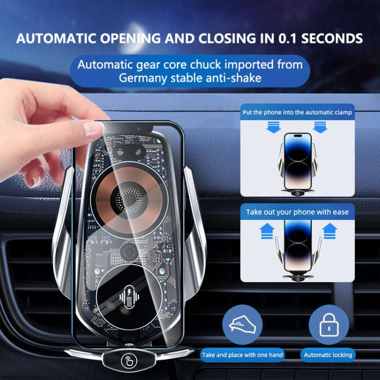 Q7 Magnetic Wireless Fast Charging Car Mobile Phone Charger Bracket with Start Button (Silver)