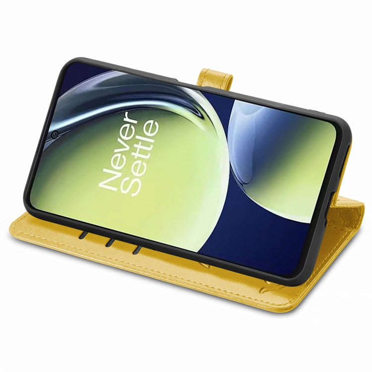 For OnePlus Nord CE 3 Lite Cat and Dog Embossed Leather Phone Case(Yellow)
