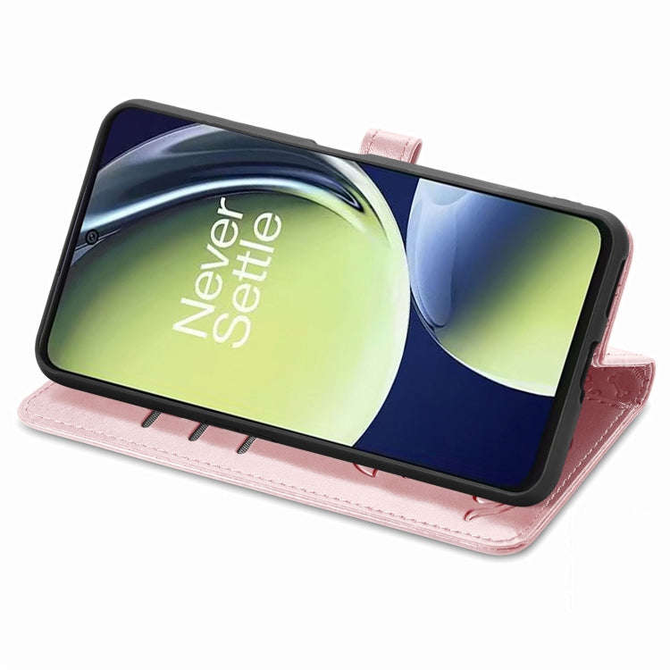 For OnePlus Nord CE 3 Lite Cat and Dog Embossed Leather Phone Case(Rose Gold)