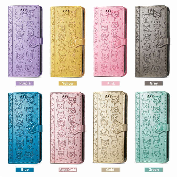 For OnePlus Nord CE 3 Lite Cat and Dog Embossed Leather Phone Case(Rose Gold)