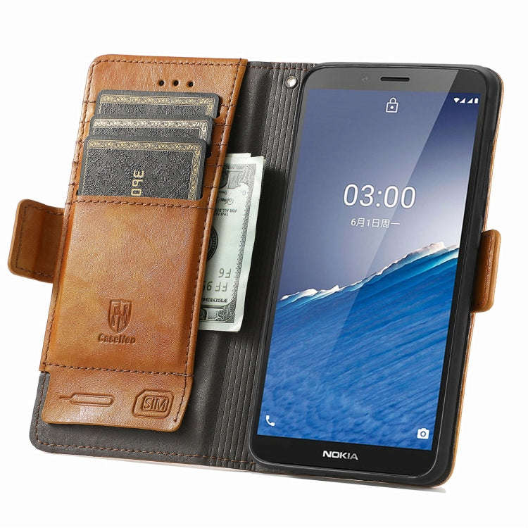 For Nokia C3 CaseNeo Splicing Dual Magnetic Buckle Leather Phone Case(Khaki)