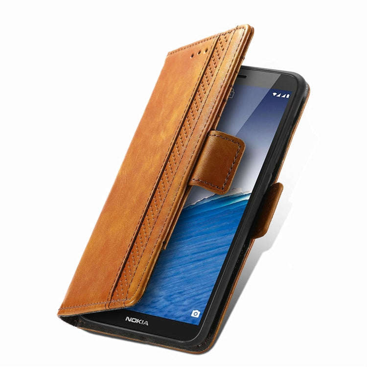 For Nokia C3 CaseNeo Splicing Dual Magnetic Buckle Leather Phone Case(Khaki)