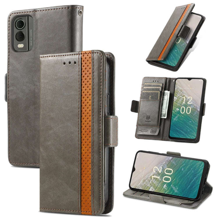 For Nokia C32 CaseNeo Splicing Dual Magnetic Buckle Leather Phone Case(Gray)