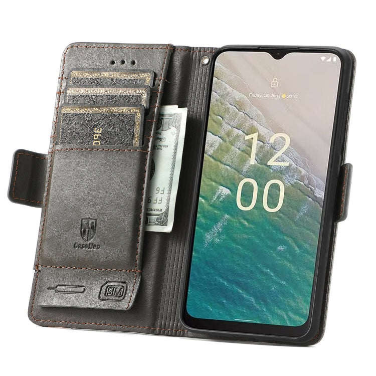 For Nokia C32 CaseNeo Splicing Dual Magnetic Buckle Leather Phone Case(Gray)