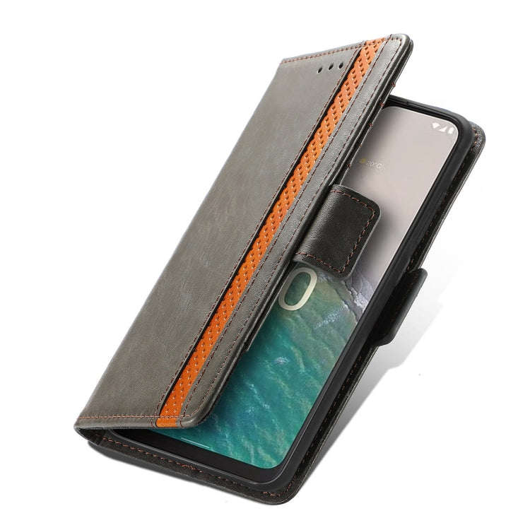 For Nokia C32 CaseNeo Splicing Dual Magnetic Buckle Leather Phone Case(Gray)