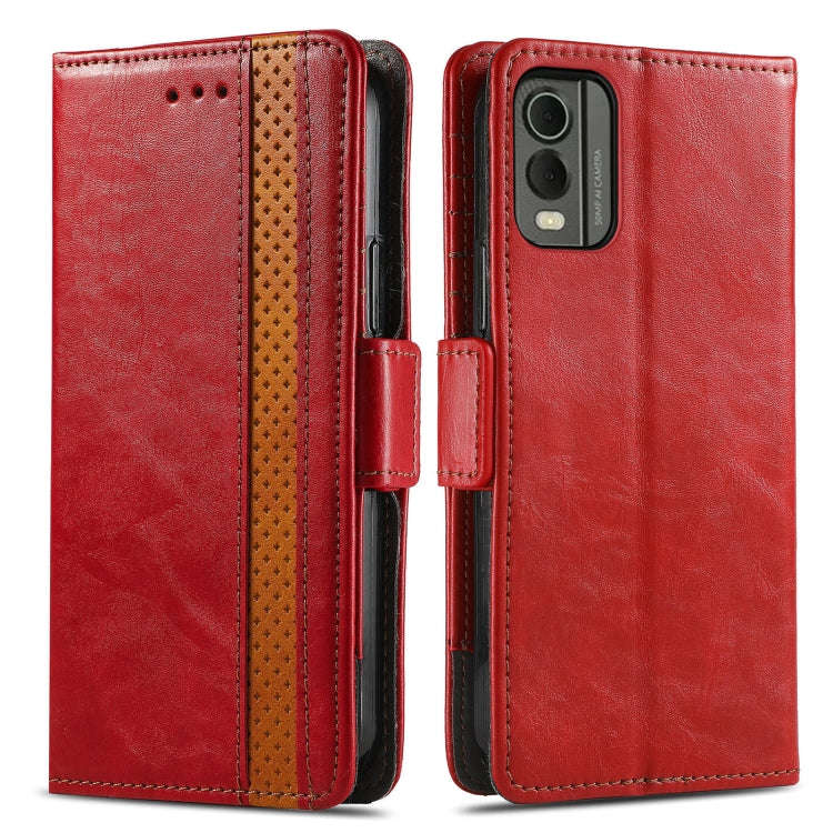 For Nokia C32 CaseNeo Splicing Dual Magnetic Buckle Leather Phone Case(Red)