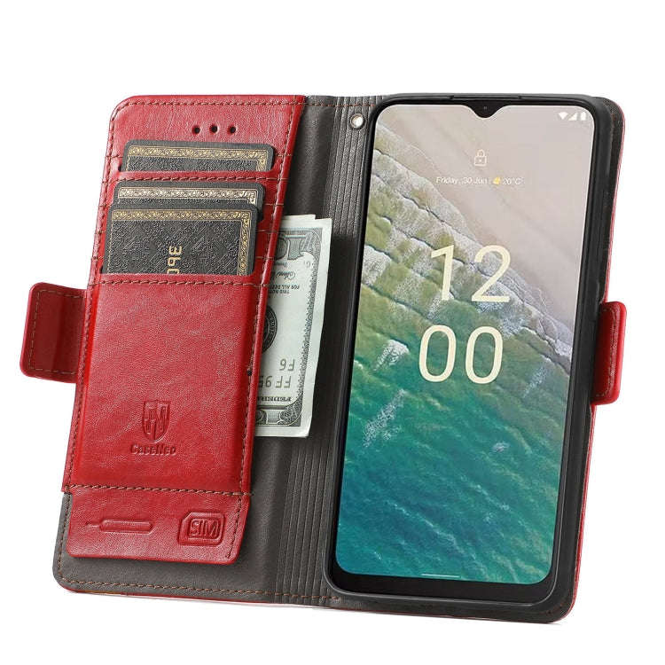 For Nokia C32 CaseNeo Splicing Dual Magnetic Buckle Leather Phone Case(Red)