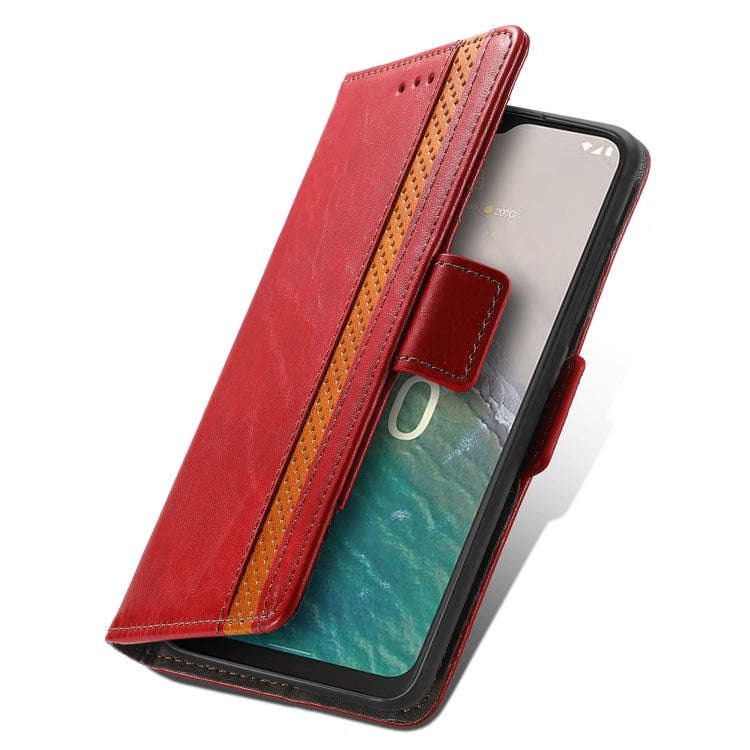 For Nokia C32 CaseNeo Splicing Dual Magnetic Buckle Leather Phone Case(Red)