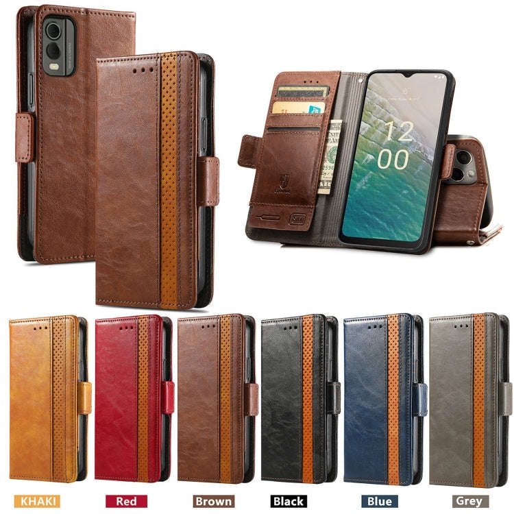 For Nokia C32 CaseNeo Splicing Dual Magnetic Buckle Leather Phone Case(Gray)