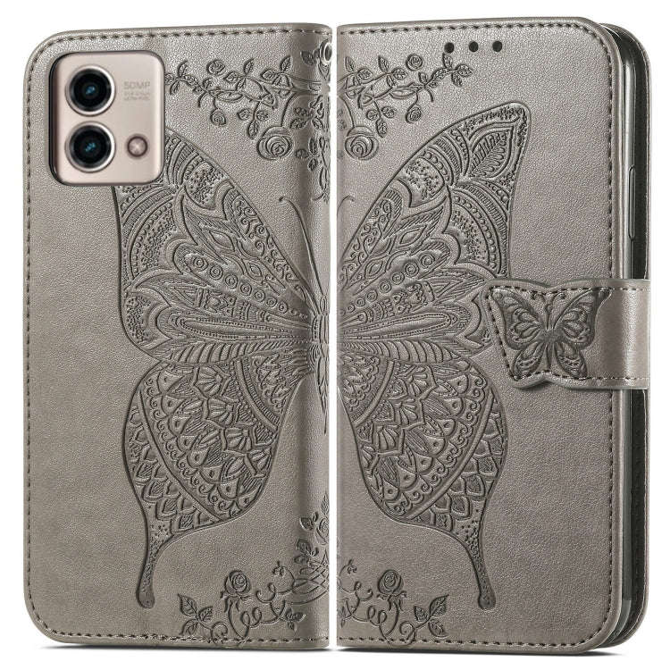 For Motorola Moto G Stylus 5G 2023 Butterfly Love Flower Embossed Leather Phone Case(Gray)
