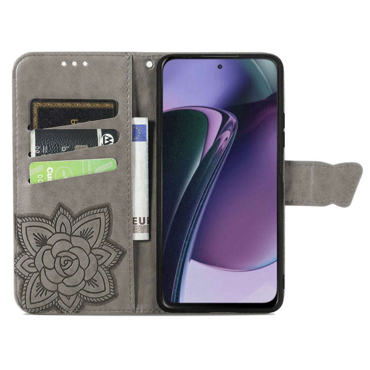 For Motorola Moto G Stylus 5G 2023 Butterfly Love Flower Embossed Leather Phone Case(Gray)