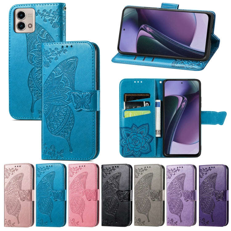 For Motorola Moto G Stylus 5G 2023 Butterfly Love Flower Embossed Leather Phone Case(Gray)