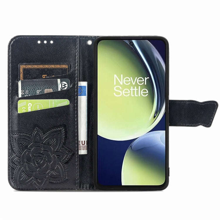 For OnePlus Nord CE 3 Lite Butterfly Love Flower Embossed Leather Phone Case(Black)