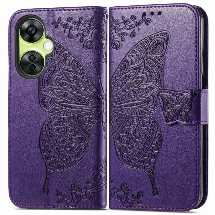 For OnePlus Nord CE 3 Lite Butterfly Love Flower Embossed Leather Phone Case(Purple)