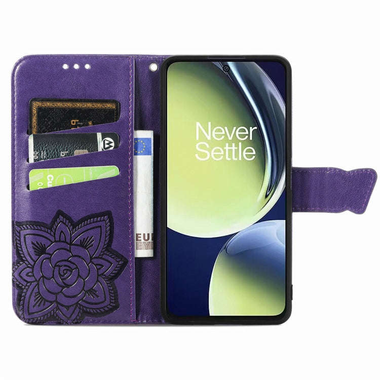 For OnePlus Nord CE 3 Lite Butterfly Love Flower Embossed Leather Phone Case(Purple)