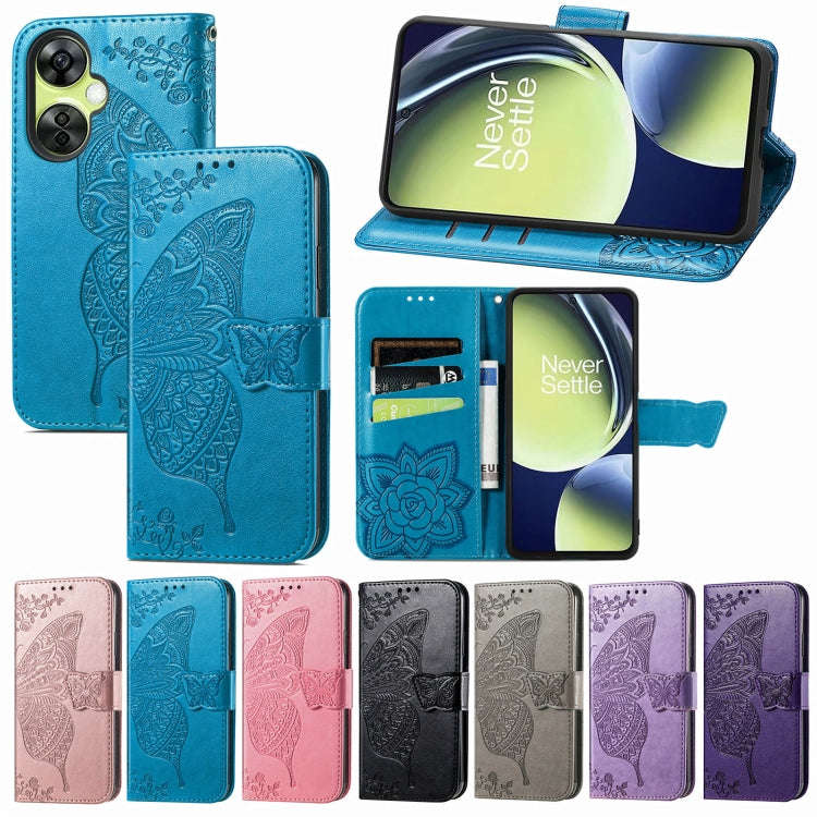 For OnePlus Nord CE 3 Lite Butterfly Love Flower Embossed Leather Phone Case(Purple)