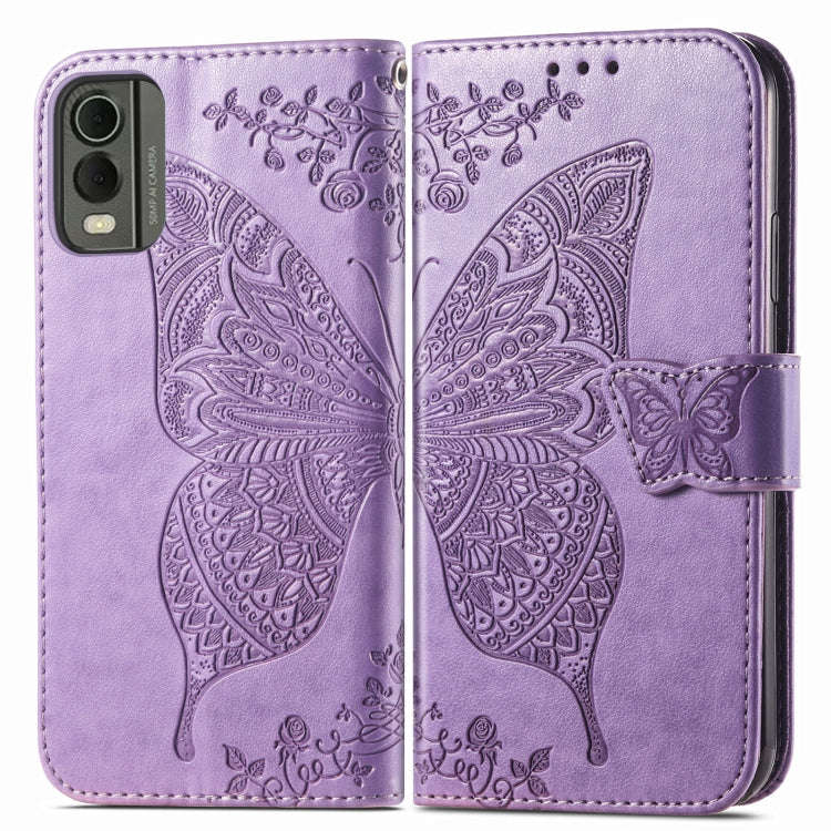 For Nokia C32 Butterfly Love Flower Embossed Leather Phone Case(Lavender)