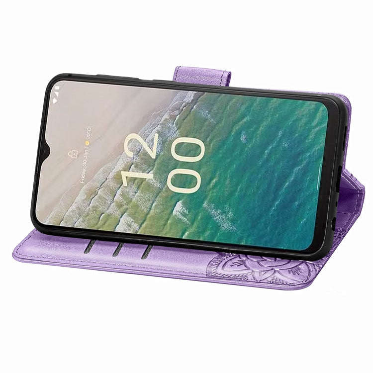 For Nokia C32 Butterfly Love Flower Embossed Leather Phone Case(Lavender)