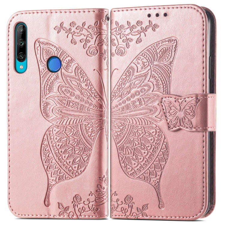 For Honor 9C Butterfly Love Flower Embossed Leather Phone Case(Rose Gold)