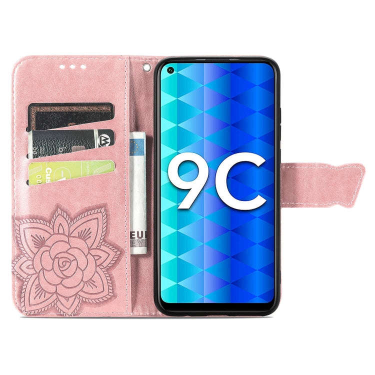 For Honor 9C Butterfly Love Flower Embossed Leather Phone Case(Rose Gold)