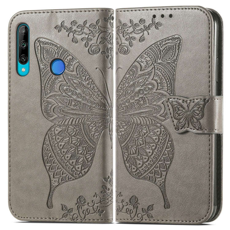 For Honor 9C Butterfly Love Flower Embossed Leather Phone Case(Gray)