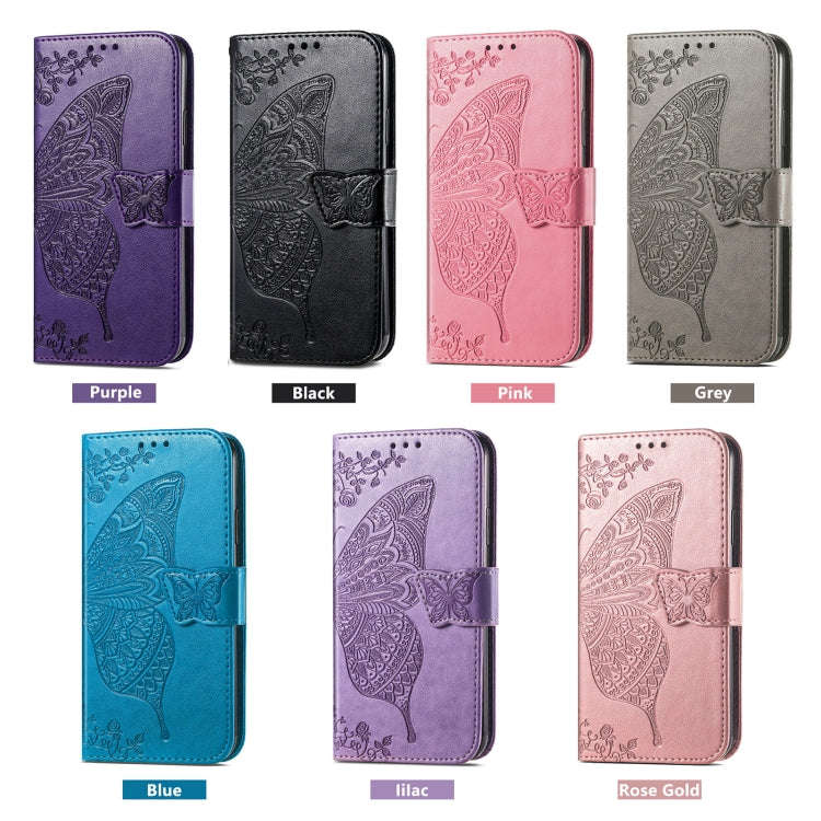 For Honor 9C Butterfly Love Flower Embossed Leather Phone Case(Gray)