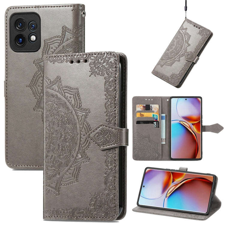 For Motorola Moto X40 Mandala Flower Embossed Leather Phone Case(Gray)