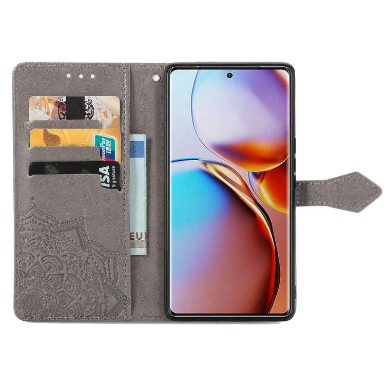 For Motorola Moto X40 Mandala Flower Embossed Leather Phone Case(Gray)
