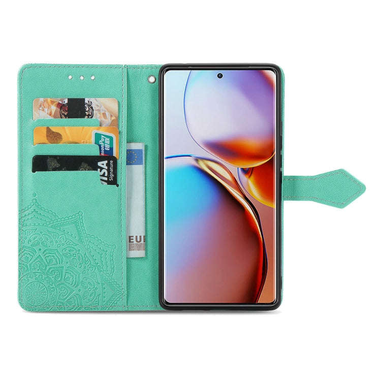 For Motorola Moto X40 Mandala Flower Embossed Leather Phone Case(Green)