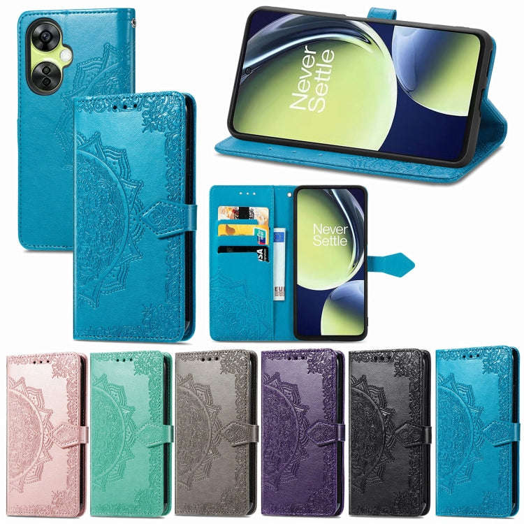 For OnePlus Nord CE 3 Lite Mandala Flower Embossed Leather Phone Case(Blue)