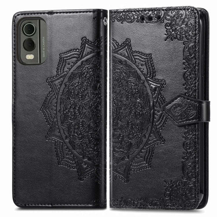 For Nokia C32 Mandala Flower Embossed Leather Phone Case(Black)