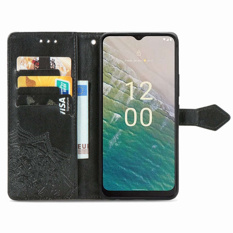 For Nokia C32 Mandala Flower Embossed Leather Phone Case(Black)
