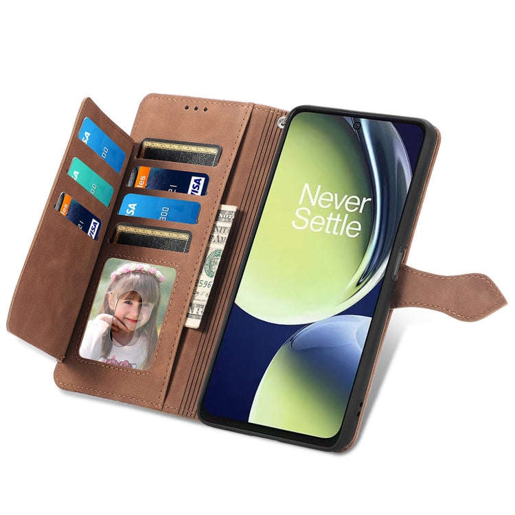For OnePlus Nord CE 3 Lite Embossed Flower Zipper Leather Phone Case(Brown)