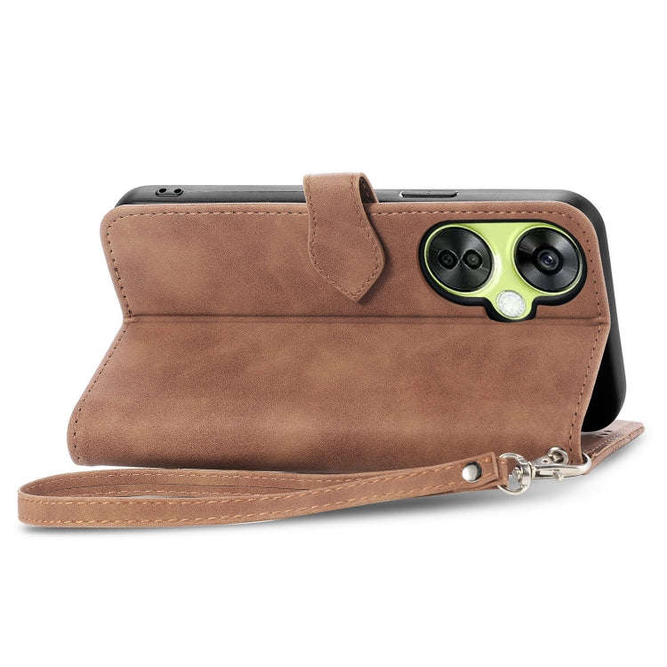 For OnePlus Nord CE 3 Lite Embossed Flower Zipper Leather Phone Case(Brown)