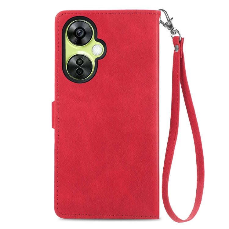 For OnePlus Nord CE 3 Lite Embossed Flower Zipper Leather Phone Case(Red)