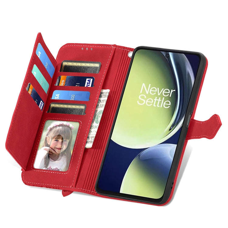 For OnePlus Nord CE 3 Lite Embossed Flower Zipper Leather Phone Case(Red)
