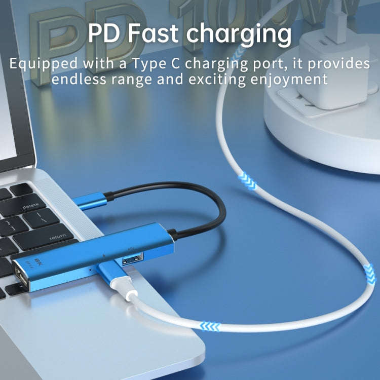 V264B 3 in 1 USB-C / Type-C to USB3.0 + PD3.0 + DP1.4 3-Ports Multi Splitter Adapter OTG HUB