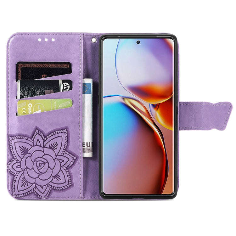 For Motorola Moto X40 Butterfly Love Flower Embossed Leather Phone Case(Light Purple)