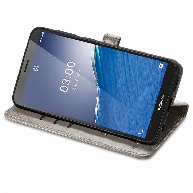 For Nokia C3 Cute Cat and Dog Embossed Flip Leather Phone Case(Gray)