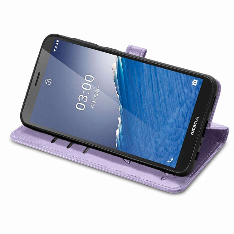 For Nokia C3 Cute Cat and Dog Embossed Flip Leather Phone Case(Purple)