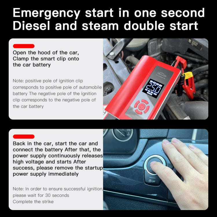 Ai8 Portable Multifunctional LCD Screen Emergency Power Supply 12V Car Start Air Pump(Red)