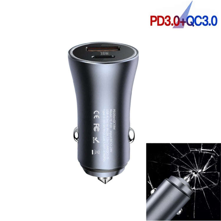 P20 38W PD3.0 20W + QC3.0 USB Safety Hammer Car Charger(Blue)