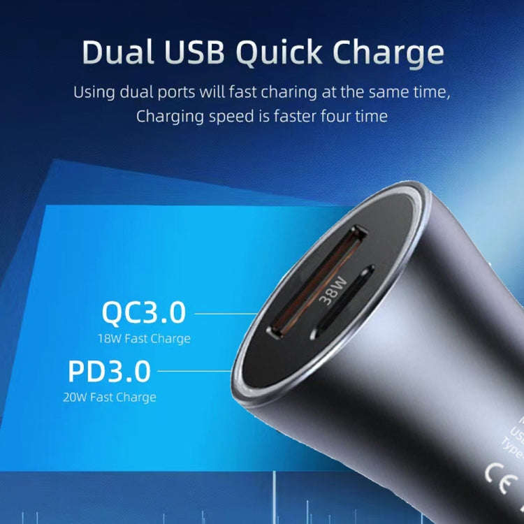 P20 38W PD3.0 20W + QC3.0 USB Safety Hammer Car Charger(Blue)