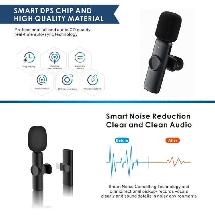 One by Two Wireless Lavalier Lapel Microphone for Android Phone & Computer with USB-C / Type-C Re...