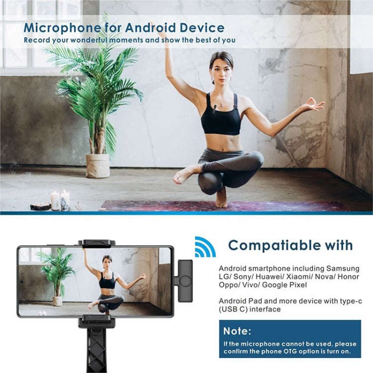 One by Two Wireless Lavalier Lapel Microphone for Android Phone & Computer with USB-C / Type-C Re...