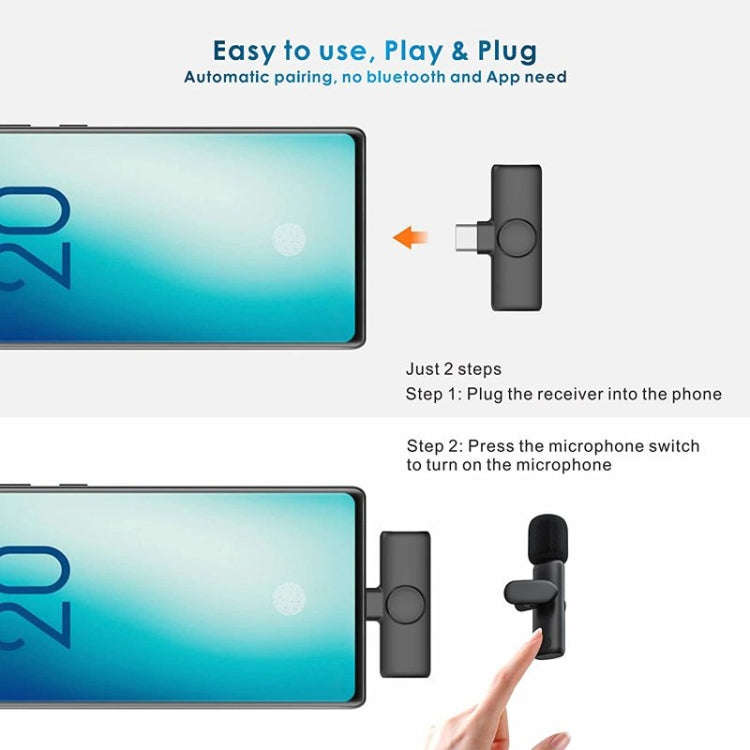 One by Two Wireless Lavalier Lapel Microphone for Android Phone & Computer with USB-C / Type-C Re...