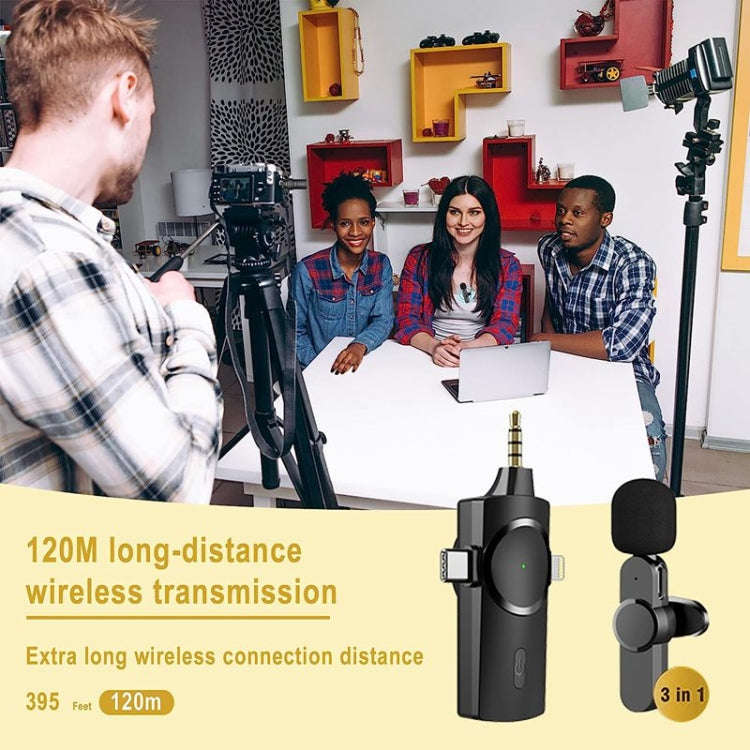 One by One 3 in 1 Lavalier Noise Reduction Wireless Microphone for iPhone / iPad / Android / Camera