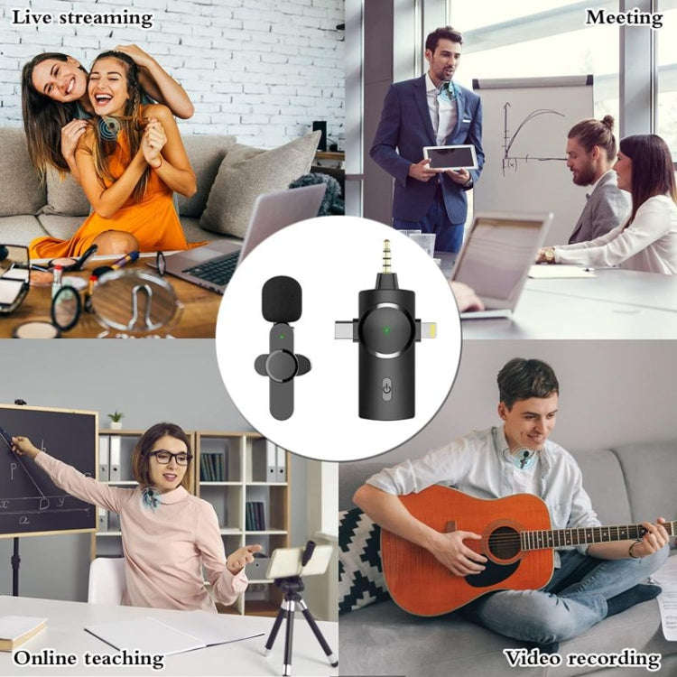 One by One 3 in 1 Lavalier Noise Reduction Wireless Microphone for iPhone / iPad / Android / Camera
