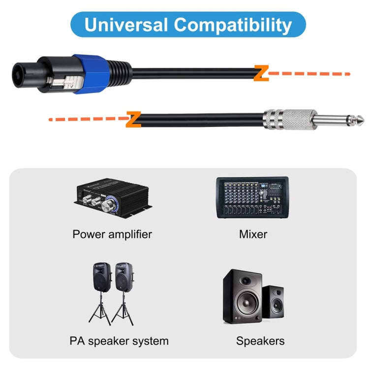 JUNSUNMAY Speakon Male to 6.35mm Male Audio Speaker Adapter Cable with Snap Lock, Length:25FT