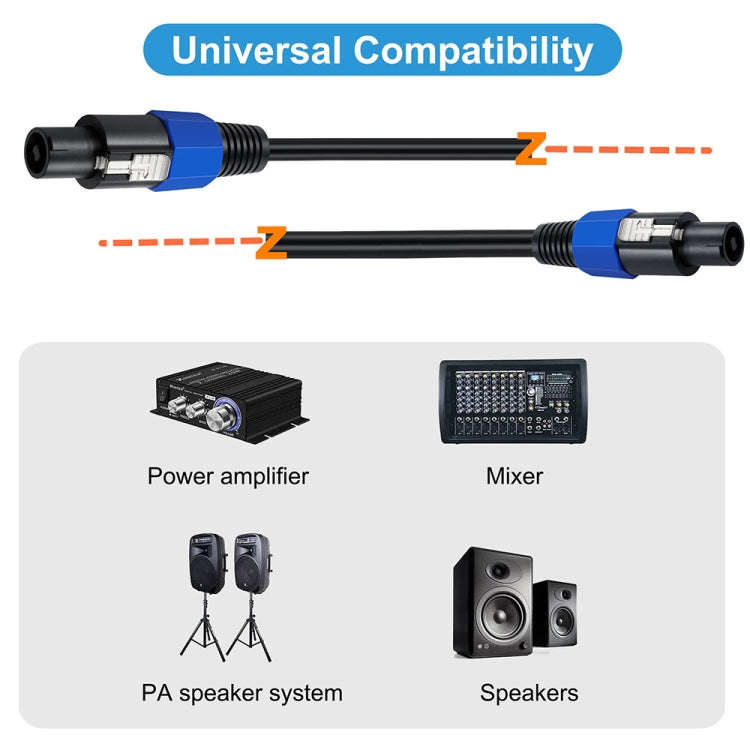 JUNSUNMAY Speakon Male to Speakon Male Audio Speaker Adapter Cable with Snap Lock, Length:6FT